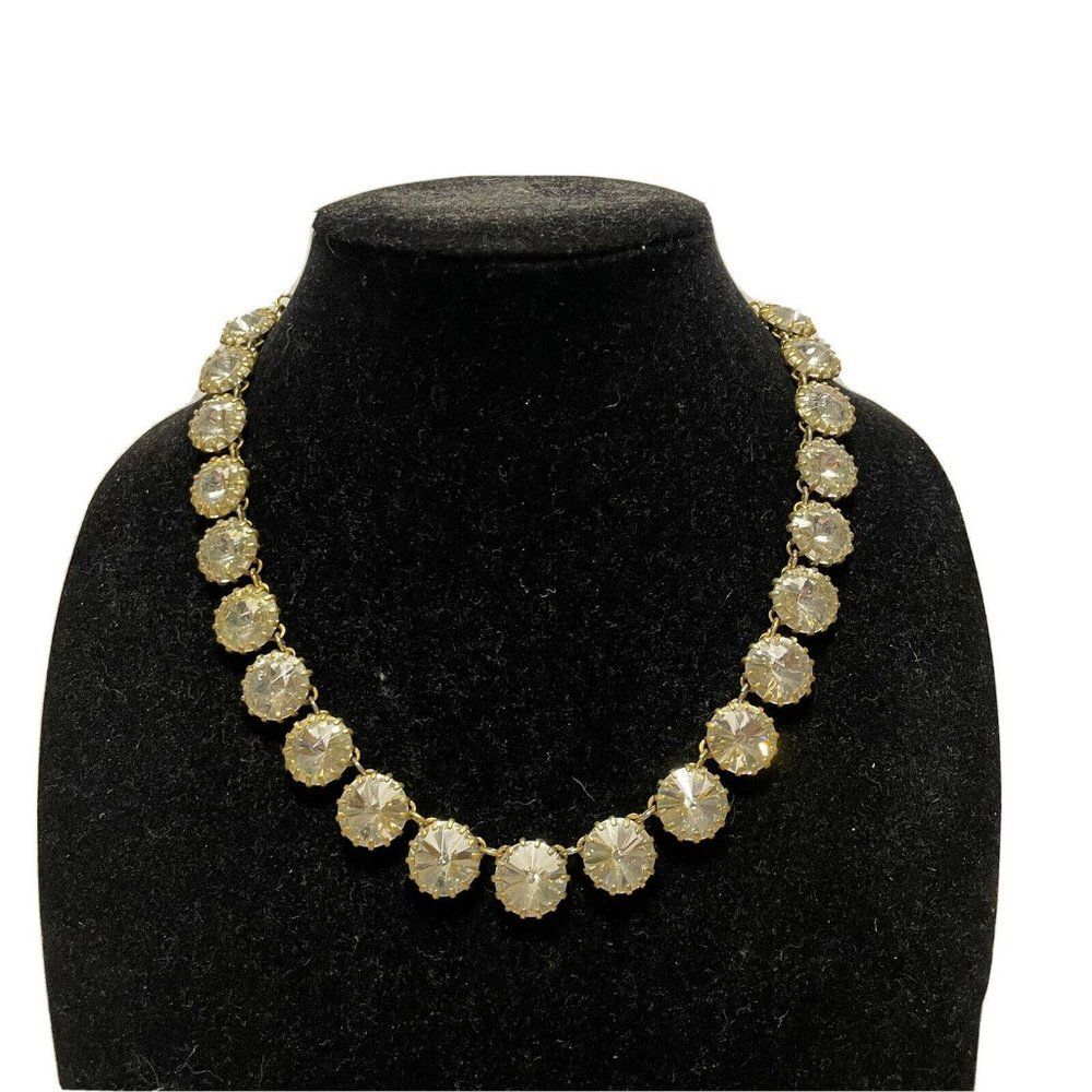 J Crew Venus Flytrap Gold Large Rivoli Clear Crystal Collar Necklace